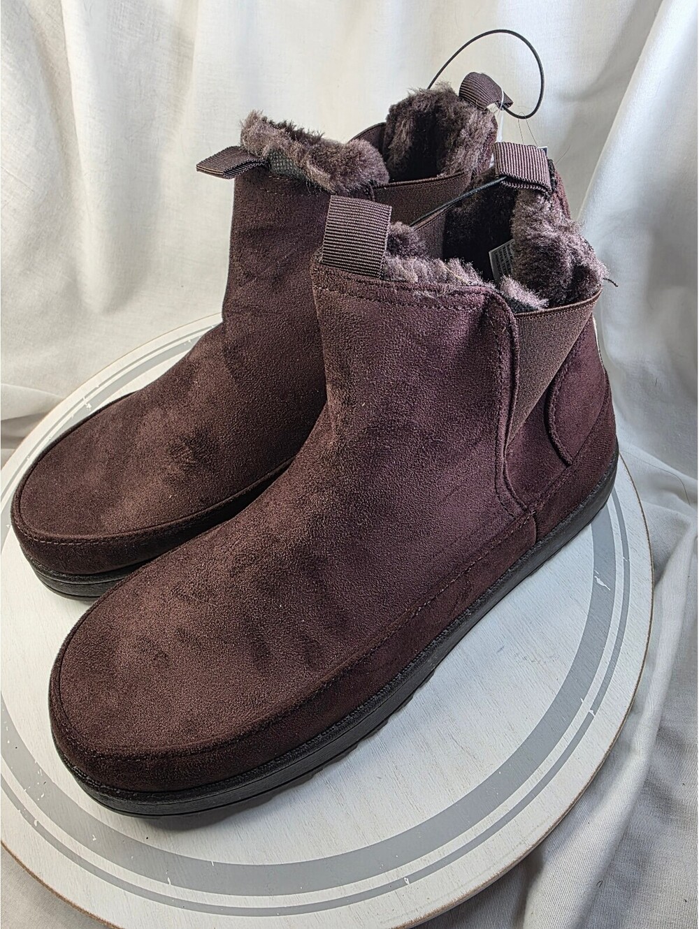 Mens White Mountain Dark Brown Suede Fur-Lined Ankle Boots Size 9.5 New With Tag